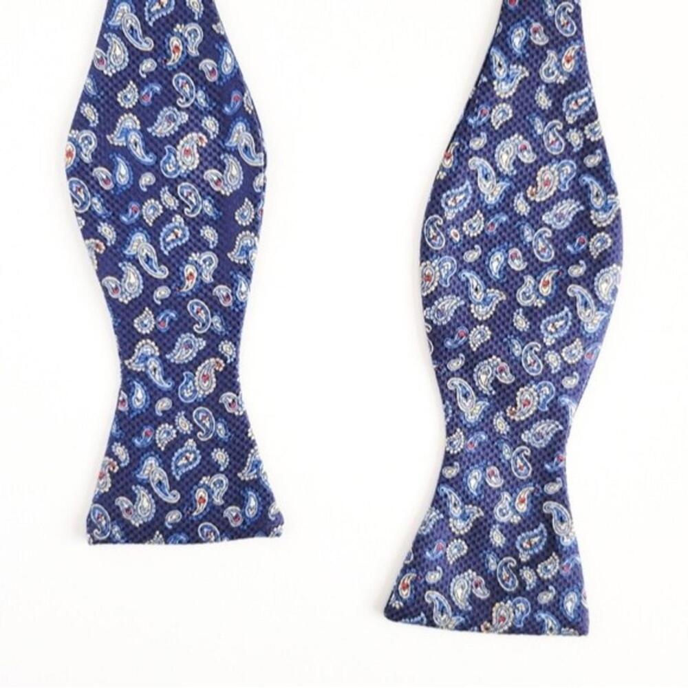 NEW Eton Bow Tie Italian Silk Paisley Pattern Blue Red Tan White Mens - Picture 9 of 9